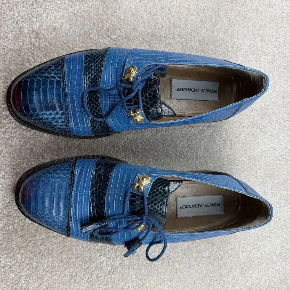Vintage STACY ADAMS Blue Lizard Snake‎ Oxford Dress Shoes Size US 9.5